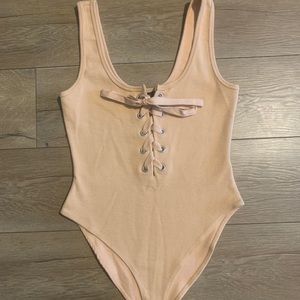 New Cream/Pink Forever21 Bodysuit w/ Snap Closure